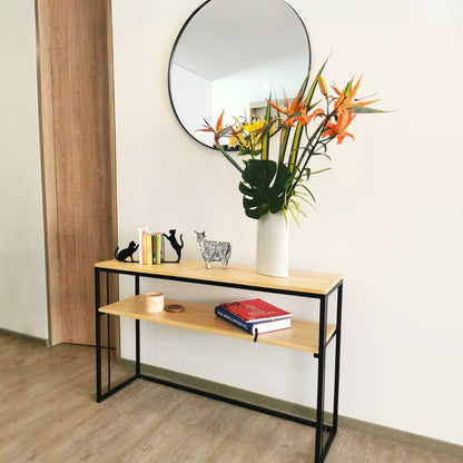 Combo Mueble Recibidor de 2 niveles Viena 100 cm + Espejo circular 80 cm
