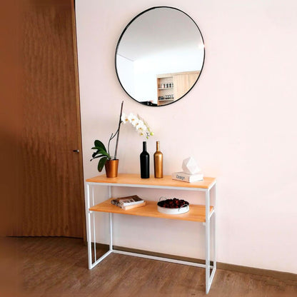 Combo Mueble Recibidor de 2 niveles Viena 100 cm + Espejo circular 80 cm