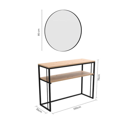 Combo Mueble Recibidor de 2 niveles Viena 100 cm + Espejo circular 80 cm